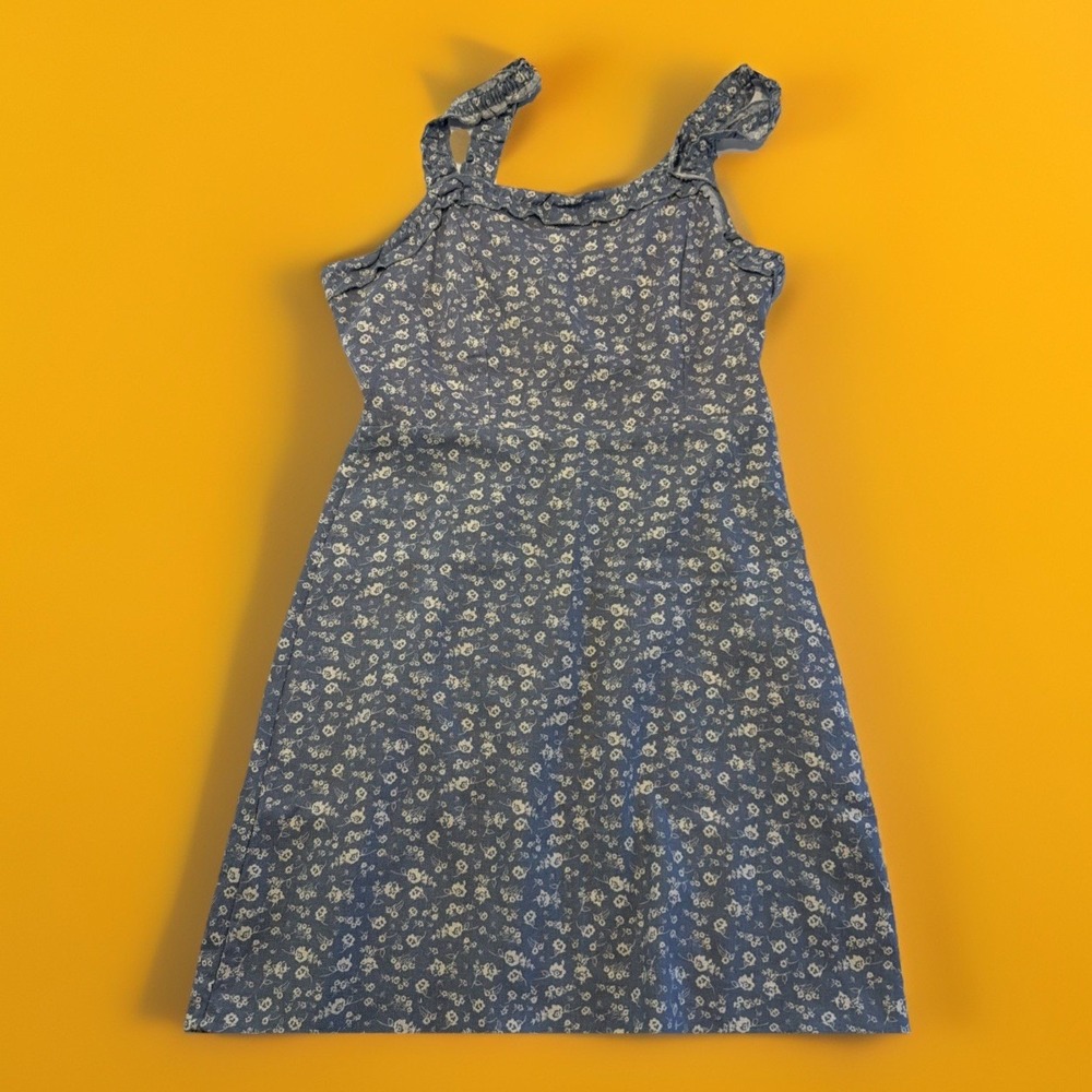 Blue Floral Boho Fairy Small Ruffle Peasant Cottagecore Mini Short Dress